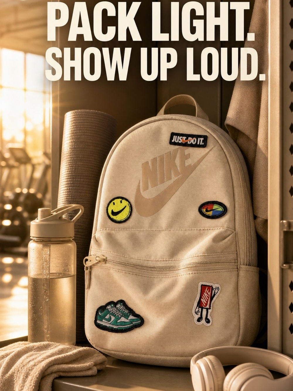 Nike Beige Mini Backpack with Embroidered Patches